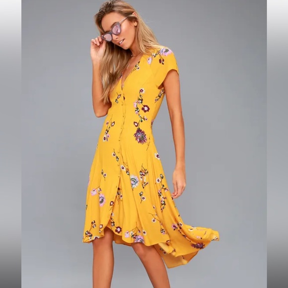 Free People Lost in You Yellow Floral Midi Dress - Picture 3 of 15